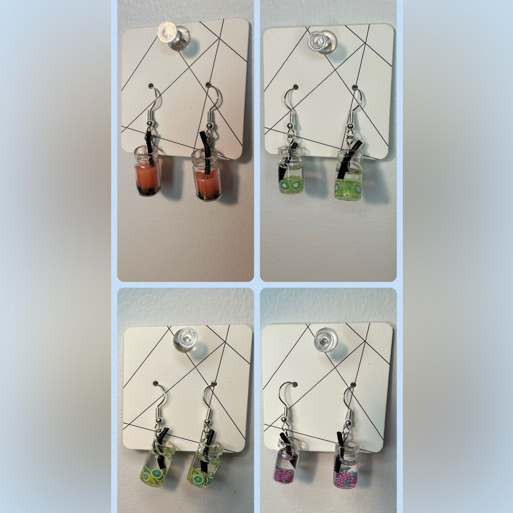 Handcrafted Boba, and Fruit Drink Earrings